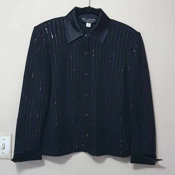 St. John Evening Sequins Rhinestone Button down Blazer Jacket - Picture 1 of 10